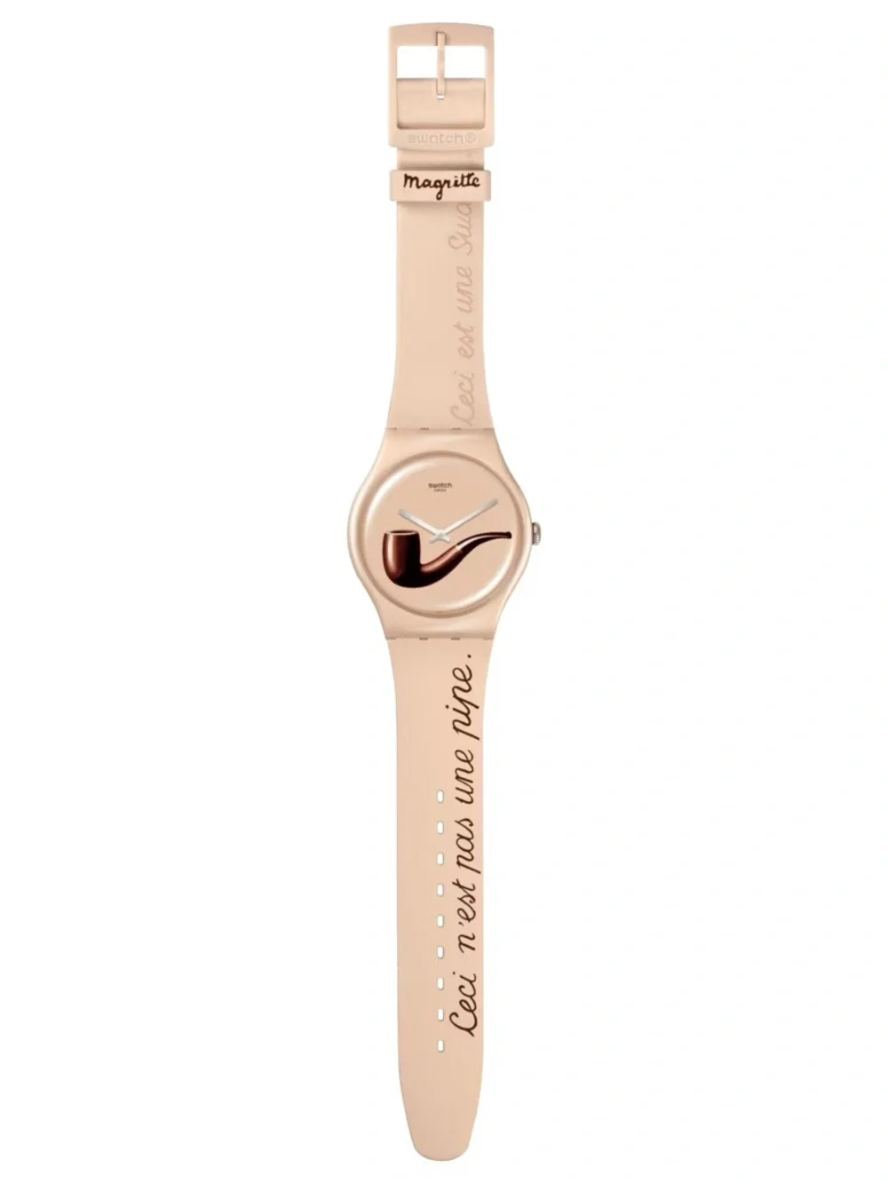 Swatch Beige Silicone Watch with Minimal Abstract Dial